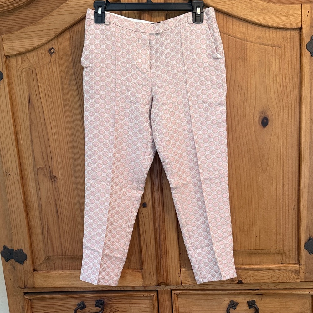 Pink Jacquard/Brocade Ankle Pants